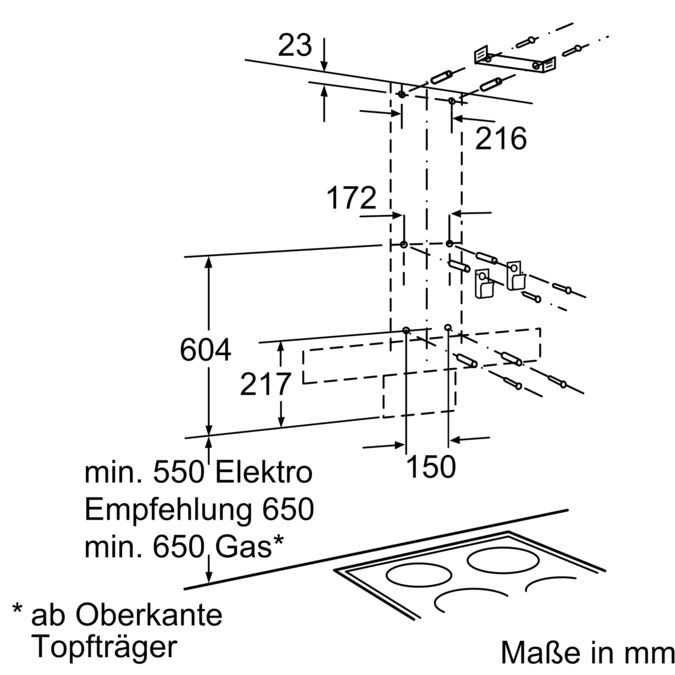 Edelstahl mit Glasschirm 90 cm Wand-Esse LC955KA40 LC955KA40-5