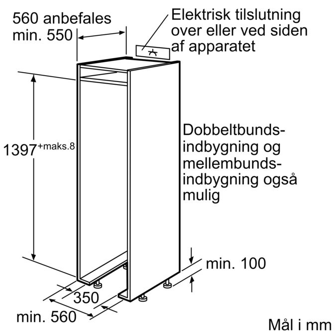 Indbygningskøleskab, VitaFresh, højde 140 cm | Siemens Hvidevarer DK