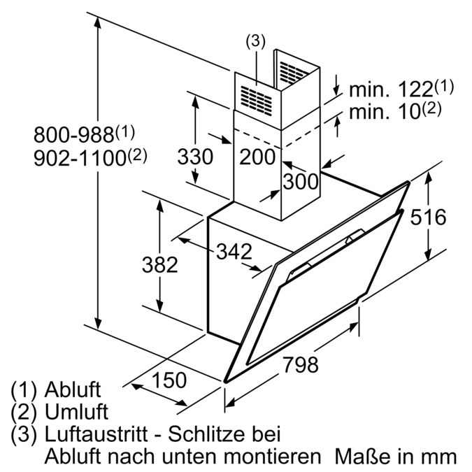 iQ500 Schwarz mit Glasschirm 80 cm Wand-Esse LC86KB670 LC86KB670-8