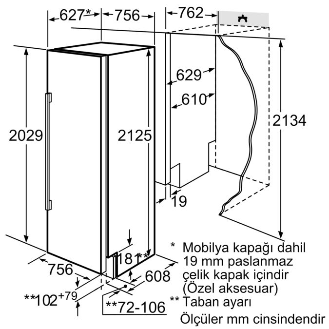 iQ700 Ankastre Buzdolabı 212.5 x 75.6 cm Düz Menteşe CI30RP01 CI30RP01-4