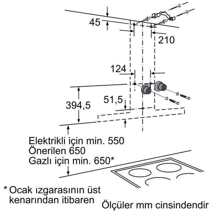 Duvar Tipi Davlumbaz 60 cm Paslanmaz çelik DVB6R452 DVB6R452-5