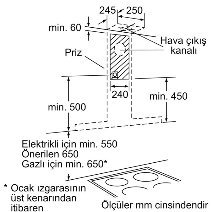 Duvar Tipi Davlumbaz 60 cm Paslanmaz çelik DVB6R422 DVB6R422-5