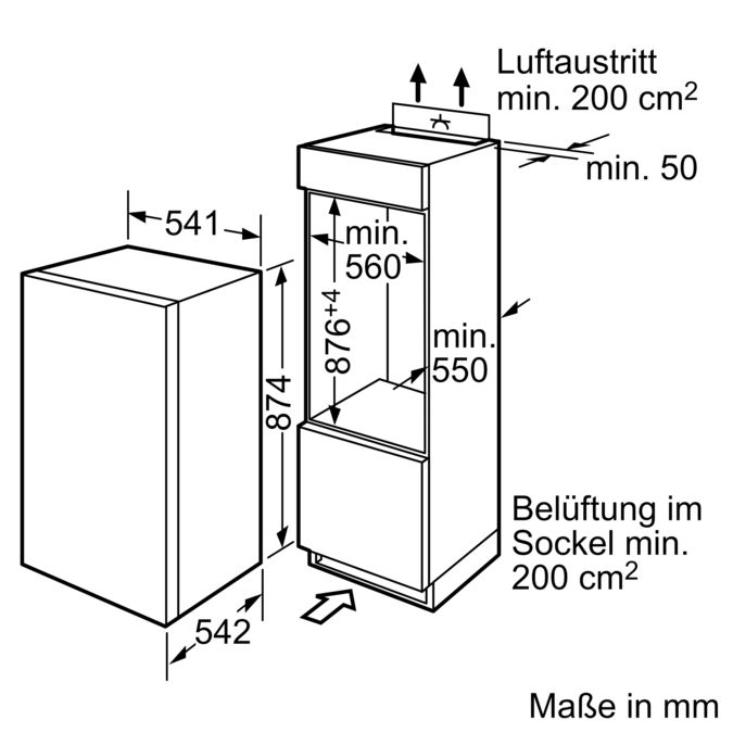 Einbau-Kühlschrank mit Gefrierfach 88 x 56 cm Flachscharnier CK642EF0 CK642EF0-5