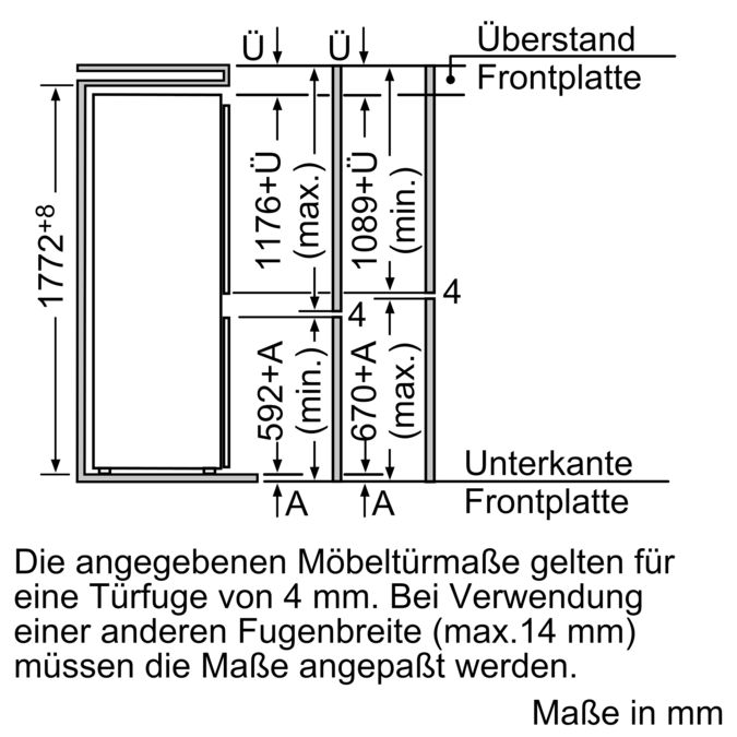 Einbau-Kühl-Gefrier-Kombination mit Gefrierbereich unten 177.2 x 54.1 cm Schleppscharnier JC80BB20 JC80BB20-2