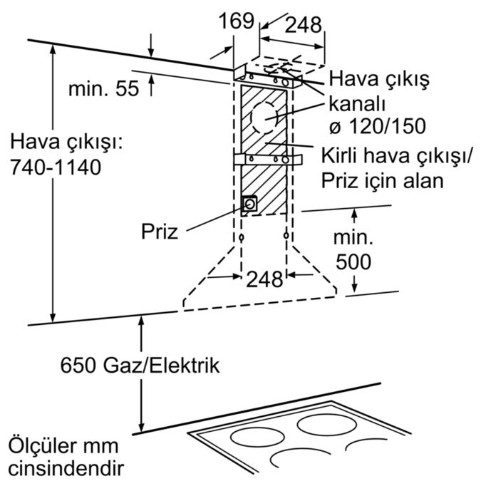 Duvar Tipi Davlumbaz 90 cm Paslanmaz çelik DVA290 DVA290-3
