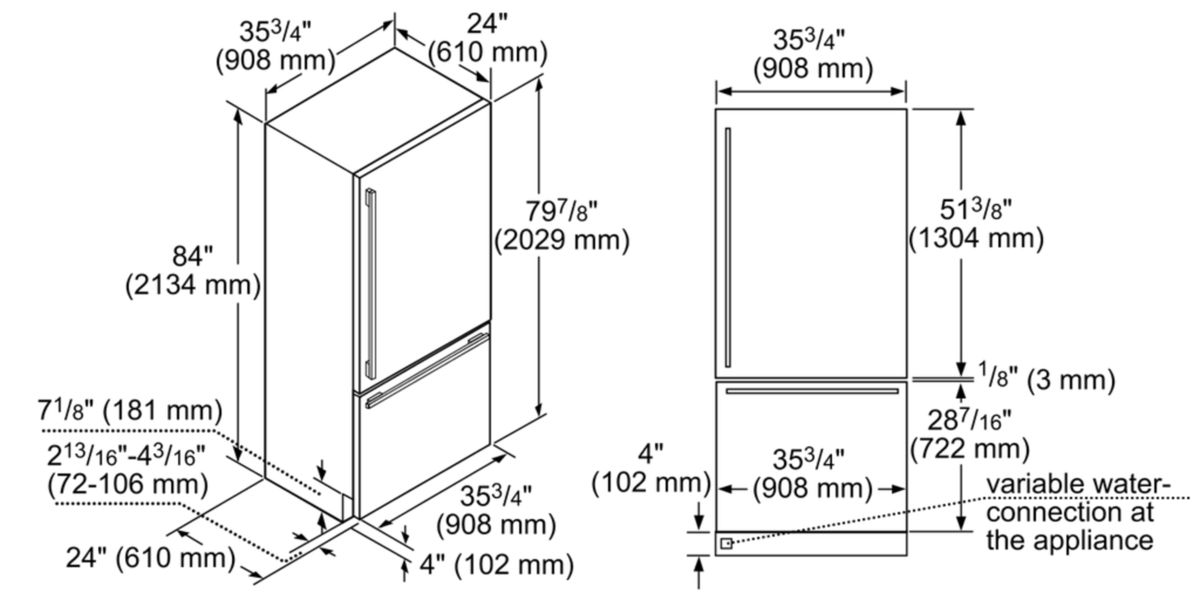 Built-in Two Door Bottom Freezer 36'' flat hinge T36IB902SP T36IB902SP-7