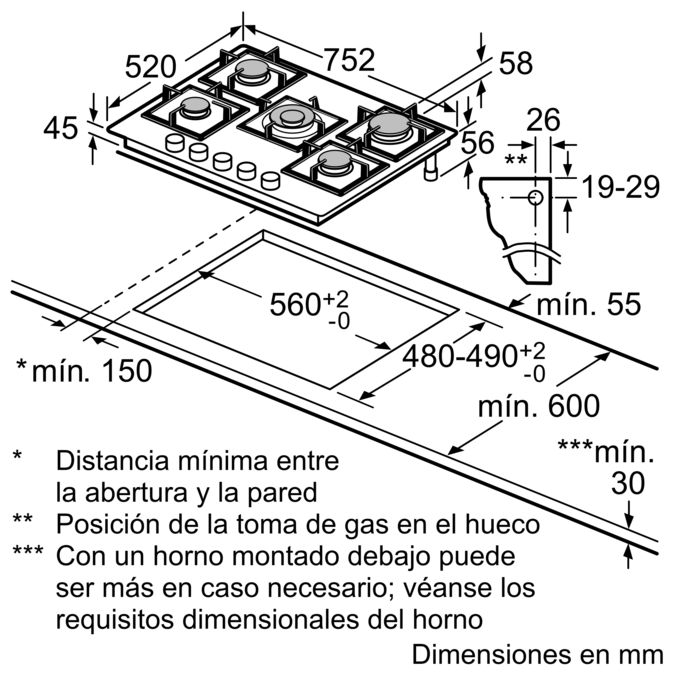 iQ500 Placa de gas 75 cm Vidrio templado, Negro EP7A6QB90 EP7A6QB90-10