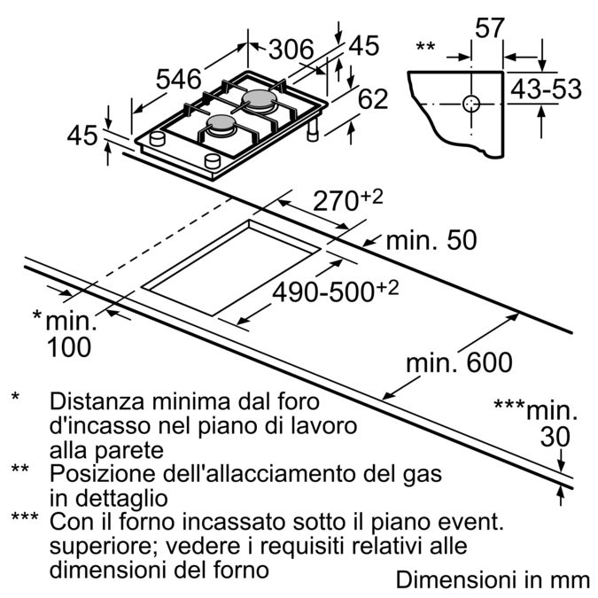 N 90 Domino, piano cottura a gas 30 cm Vetroceramica, Nero N23TA29N0 N23TA29N0-14