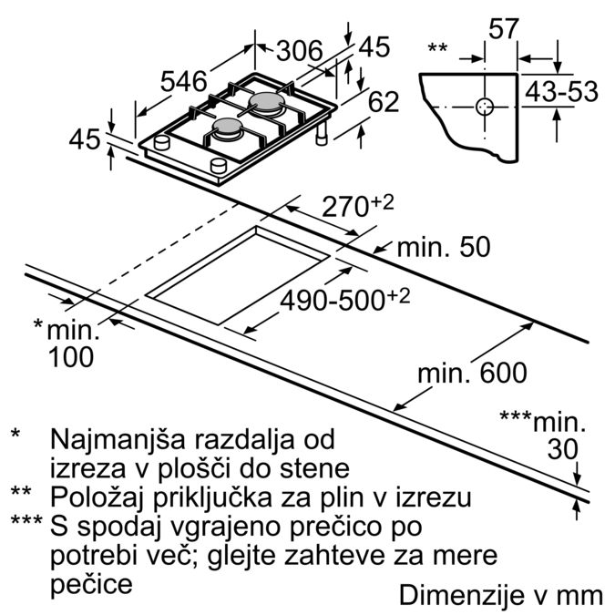 N 90 Domino plinska kuhalna plošča 30 cm Steklokeramika, Črna N23TA29N0 N23TA29N0-12