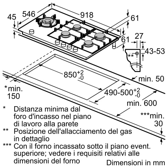 N 90 Piano cottura a gas 90 cm Vetroceramica, Nero T29TA79N0 T29TA79N0-10