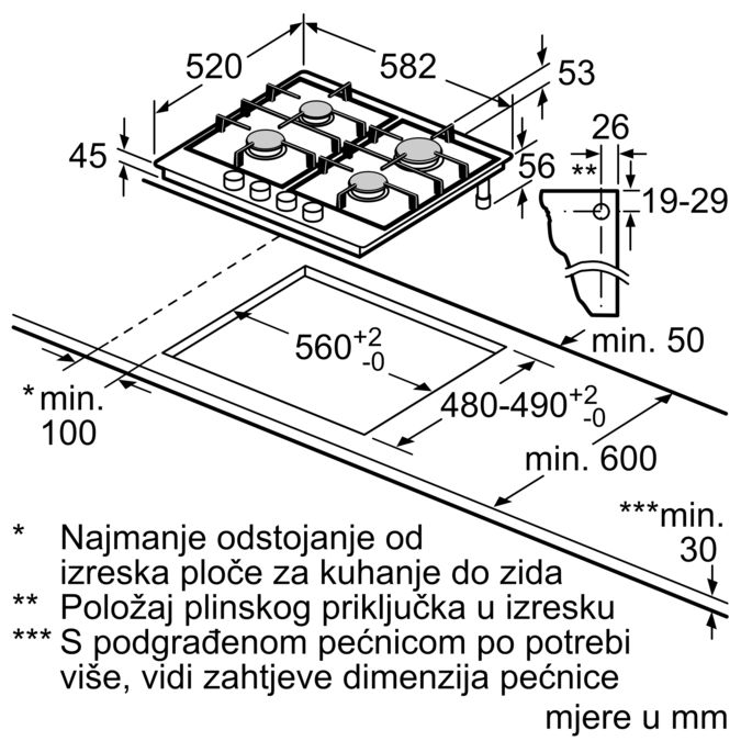 N 70 Plinska ploča za kuhanje 60 cm Nehrđajući čelik T26DS49N0 T26DS49N0-6