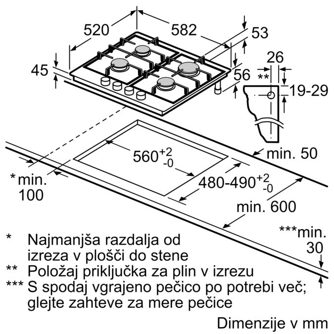 N 70 Plinska kuhalna plošča 60 cm Nerjaveče jeklo T26DS49N0 T26DS49N0-6