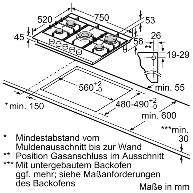 Gaskochfeld 75 cm Edelstahl CA174652 CA174652-2