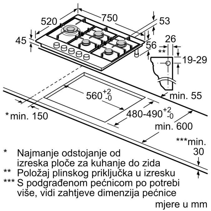 N 70 Plinska ploča za kuhanje 75 cm nehrđajući čelik T27DS79N0D T27DS79N0D-7
