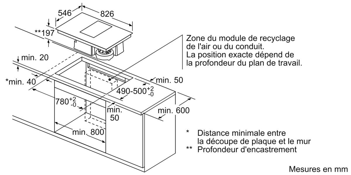N 90 Table de cuisson induction avec hotte aspirante intégrée 80 cm surface mount with frame T58TS6BN0 T58TS6BN0-7