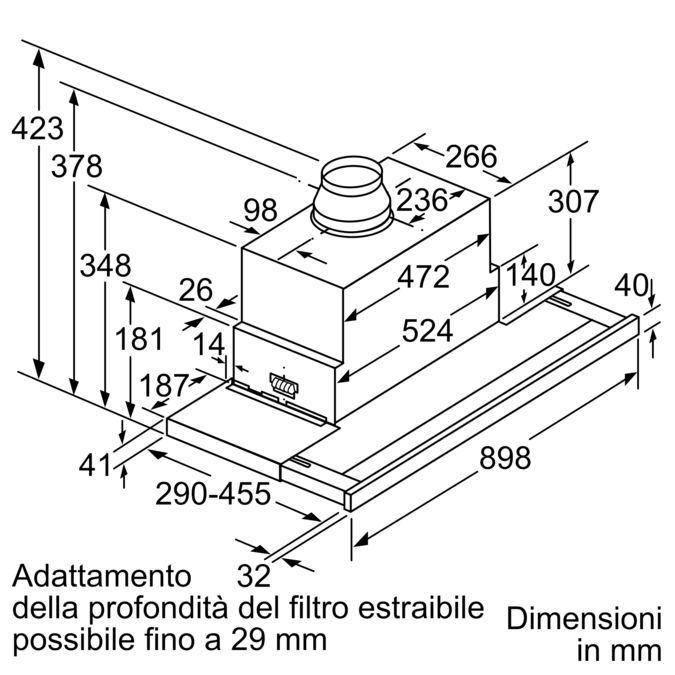 N 90 Cappa aspirante telescopica 90 cm acciaio inox D49PU65X3 D49PU65X3-10