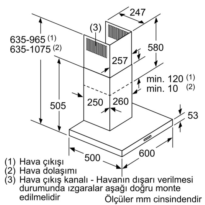 Duvar Tipi Davlumbaz 60 cm Paslanmaz çelik DVB6M650 DVB6M650-8