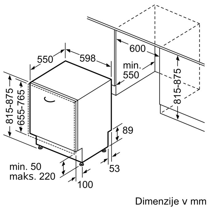 N 90 Popolnoma vgradni pomivalni stroj 60 cm Vario hinge drsni tečaj S199YB800E S199YB800E-4