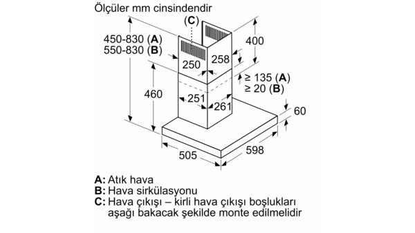 Duvar Tipi Davlumbaz 60 cm Siyah DVB6K760 DVB6K760-6