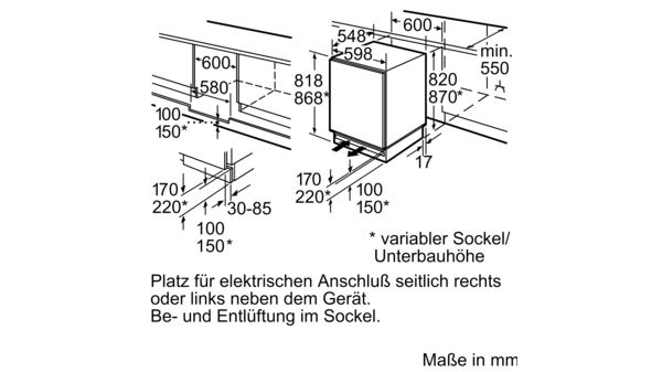 iQ500 Unterbau-Kühlschrank 82 x 60 cm Flachscharnier KU15RAFF0 KU15RAFF0-8