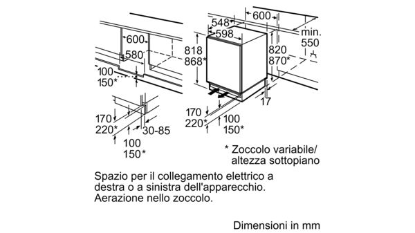 FRIGORIFERO SOTTOPIANO CERNIERA PIATTA KU15RAFF0 SIEMENS