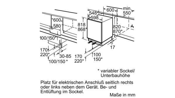 N 50 Unterbau-Kühlschrank mit Gefrierfach 82 x 60 cm Flachscharnier K4336X6 K4336X6-4