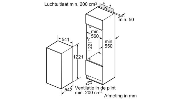 Inbouw koelkast met vriesvak 122.5 x 56 cm Sleepdeursysteem CK64444 CK64444-5