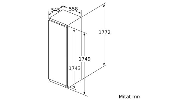 N 70 Integroitava jääkaappi 177.5 x 56 cm pehmeästi sulkeutuva litteä sarana KI1816OE0 KI1816OE0-7
