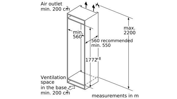 inbuilt fridge size