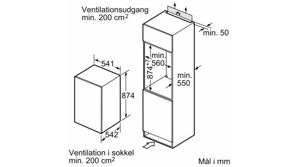 KI18RA50 Indbygningskøleskab, nichehøjde 88 cm | Hvidevarer DK