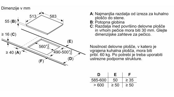 N 70 Indukcijska kuhalna plošča 60 cm Black, površinska montaža z okvirjem T46BD60N0 T46BD60N0-9