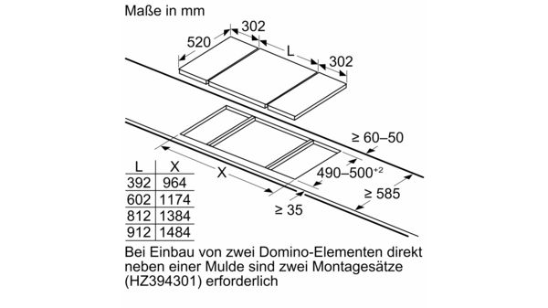 iQ700 Domino-Kochfeld, Flex-Induktion 30 cm Schwarz, Mit Rahmen aufliegend EX375FXB1E EX375FXB1E-13