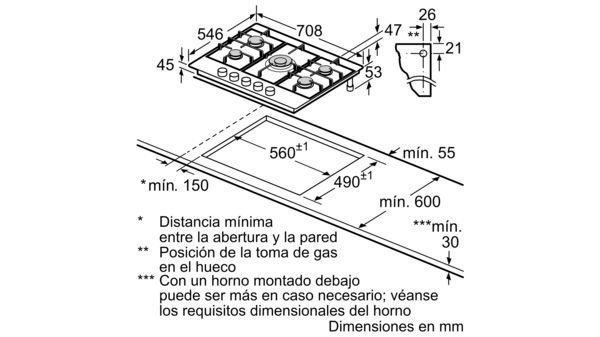 70 cm Placa independiente de gas T67S76N1 T67S76N1-4