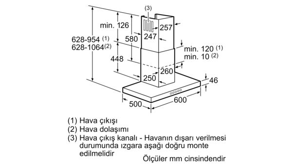 Duvar Tipi Davlumbaz 60 cm Paslanmaz çelik DVB6R452 DVB6R452-3
