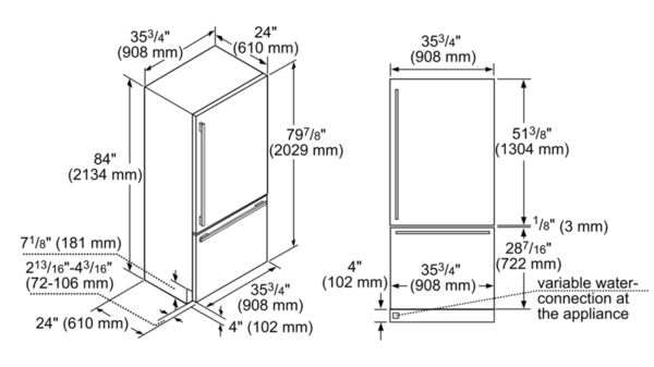 Built-in Two Door Bottom Freezer 36'' flat hinge T36IB902SP T36IB902SP-7