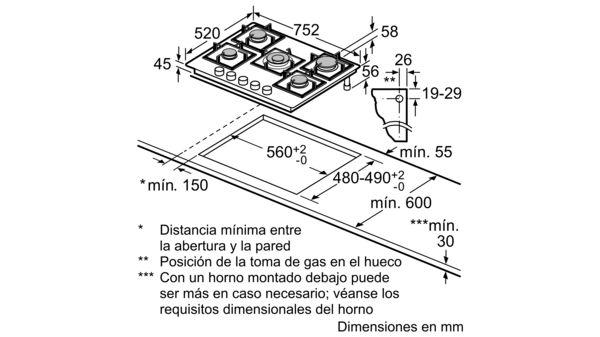 iQ500 Placa de gas 75 cm Vidrio templado, Negro EP7A6QB90 EP7A6QB90-10