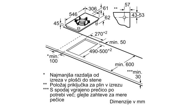 N 90 Domino plinska kuhalna plošča 30 cm Steklokeramika, Črna N23TA19N0 N23TA19N0-10