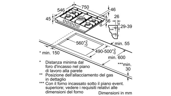 N 90 Piano cottura a gas 75 cm Vetroceramica, Nero T27TA69N0 T27TA69N0-9