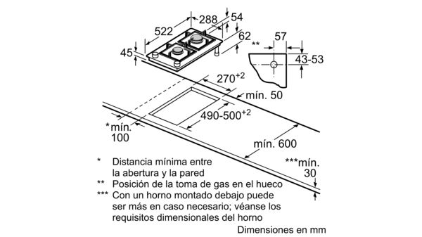 Placa modular de gas 30 cm Cristal vitrocerámico, Negro 3ETG632HB 3ETG632HB-9