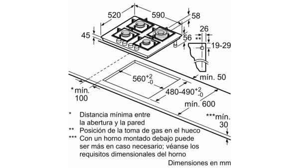 iQ500 Placa de gas 60 cm Vidrio templado, Titanio EP6A8HB20 EP6A8HB20-10