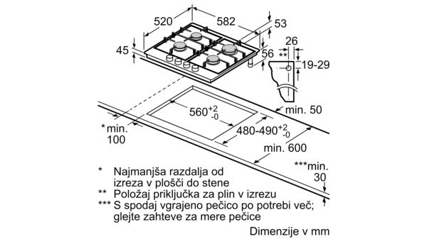 N 70 Plinska kuhalna plošča 60 cm Nerjaveče jeklo T26DS49N0 T26DS49N0-6