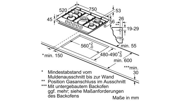 Gaskochfeld 75 cm Edelstahl CA174652NL CA174652NL-2