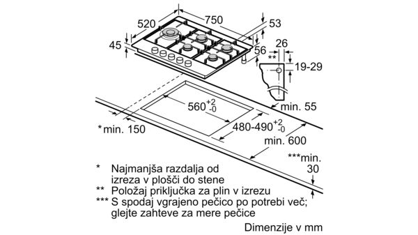 N 70 Plinska kuhalna plošča 75 cm Nerjaveče jeklo T27DS79N0 T27DS79N0-7