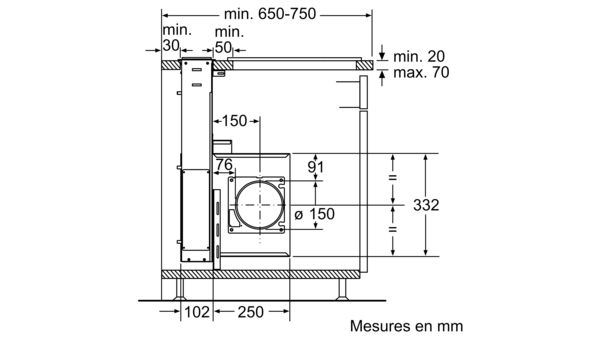 N 90 Hotte de plan de travail 90 cm Acier inox I99L59N0 I99L59N0-2