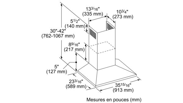 Hotte cheminée murale pyramidale MasterpieceMD de 36 pouces, 600 pi³/min HMCB36WS-9
