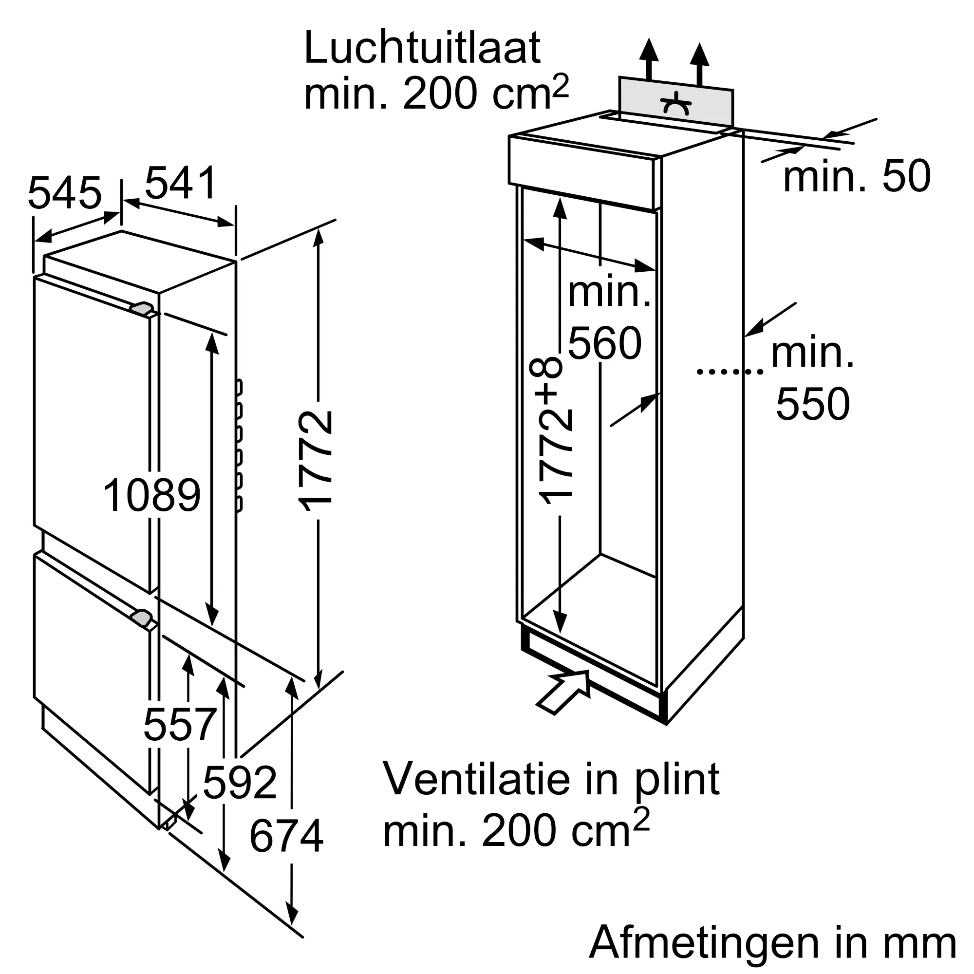 KIV38X20 Inbouw koel-vriescombinatie | BOSCH NL