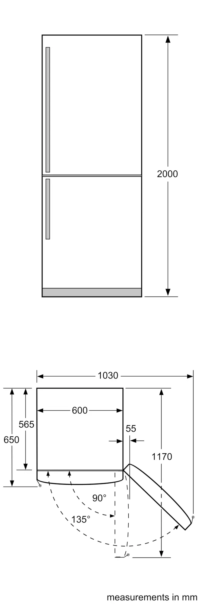 K5885X4GB free-standing fridge-freezer with freezer at bottom