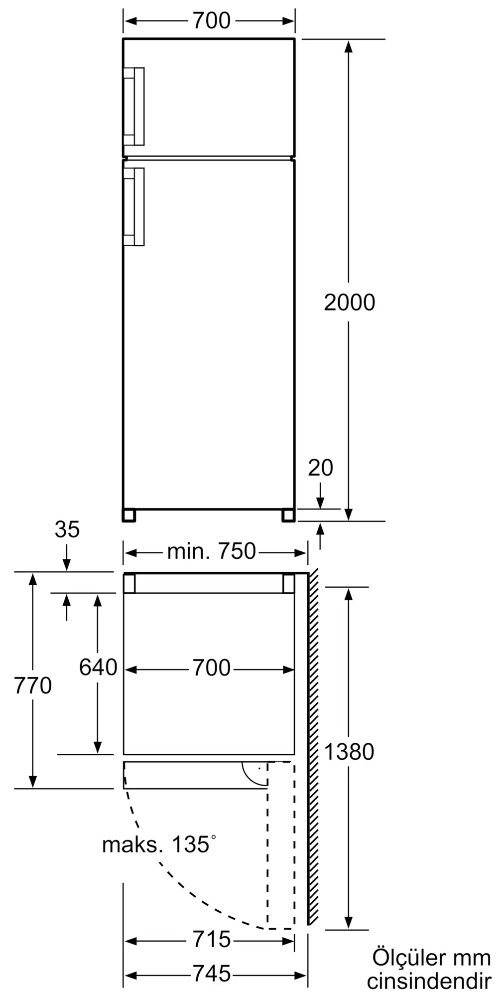 KD53NV00NE free-standing fridge-freezer with freezer at top
