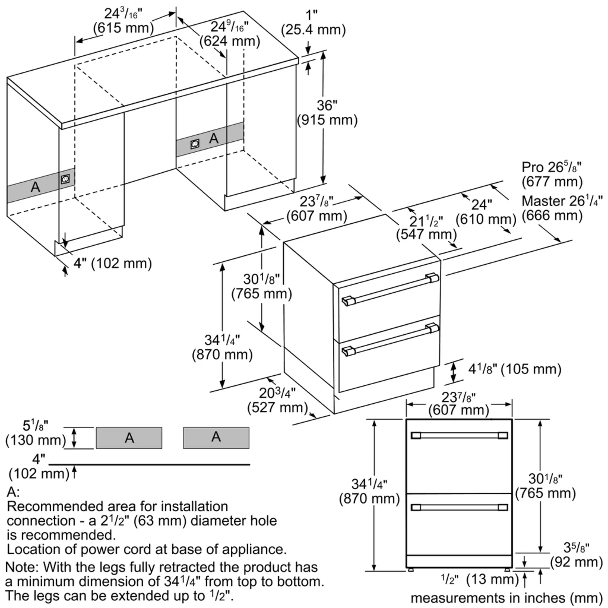 T24UC920DS Under Counter Combo Drawer Refrigerator/Freezer