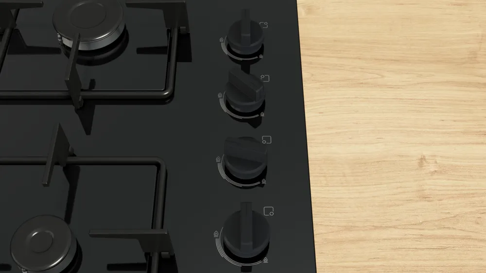 Control knobs on the side of the Bosch POP6B6K30 gas hob